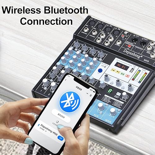 Miniatura 6 de Mezclador de audio profesional, consola de tablero de sonido, controlador de DJ de 8 canales, mezclador de sonido con efecto 8-DSP, interfaz