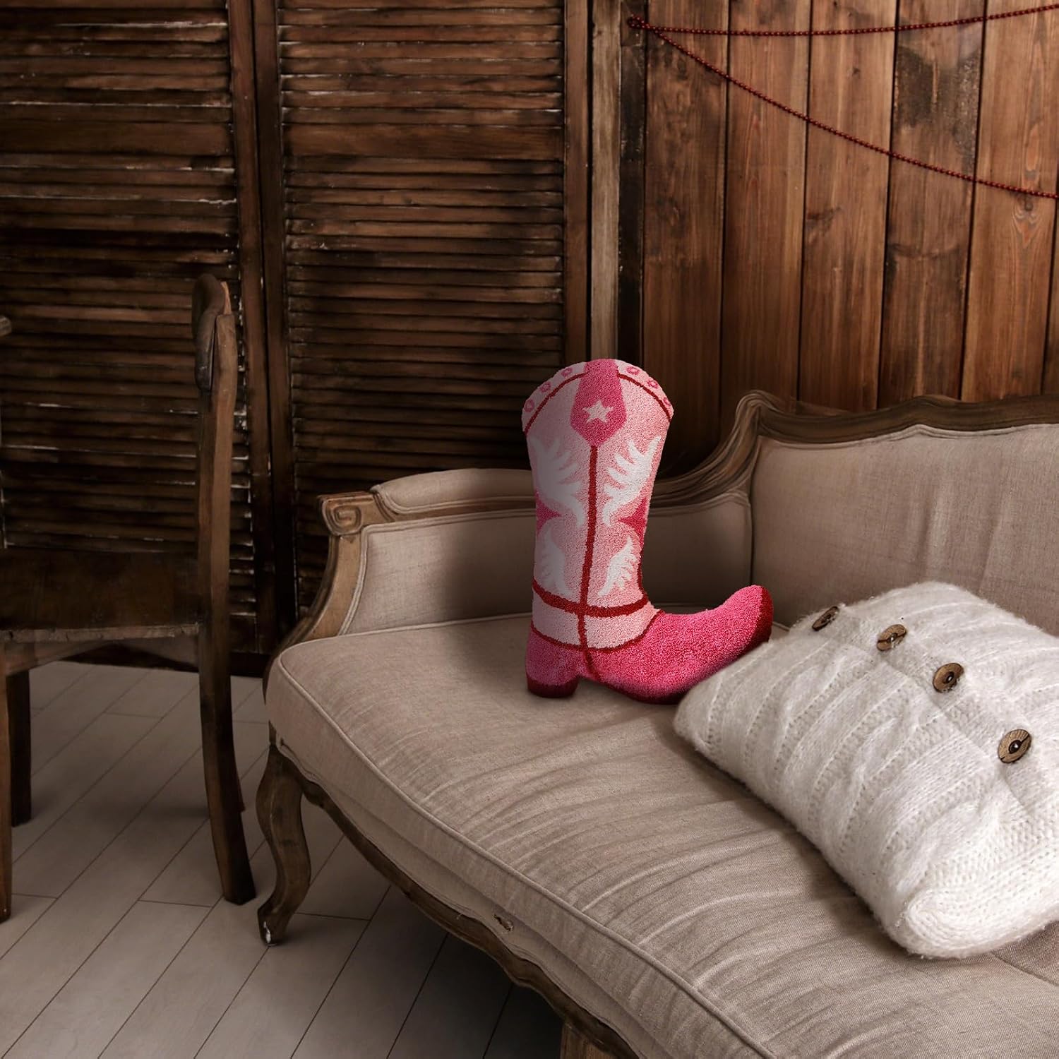 Leinuosen Western Cowgirl Boot Throw Pillow 17.72 x 12.2 Inches Pink Cowgirl Pillow Stuffed Gift for Women Pink Bachelorette Western Country Wedding Party Birthday Baby Shower Home Decor