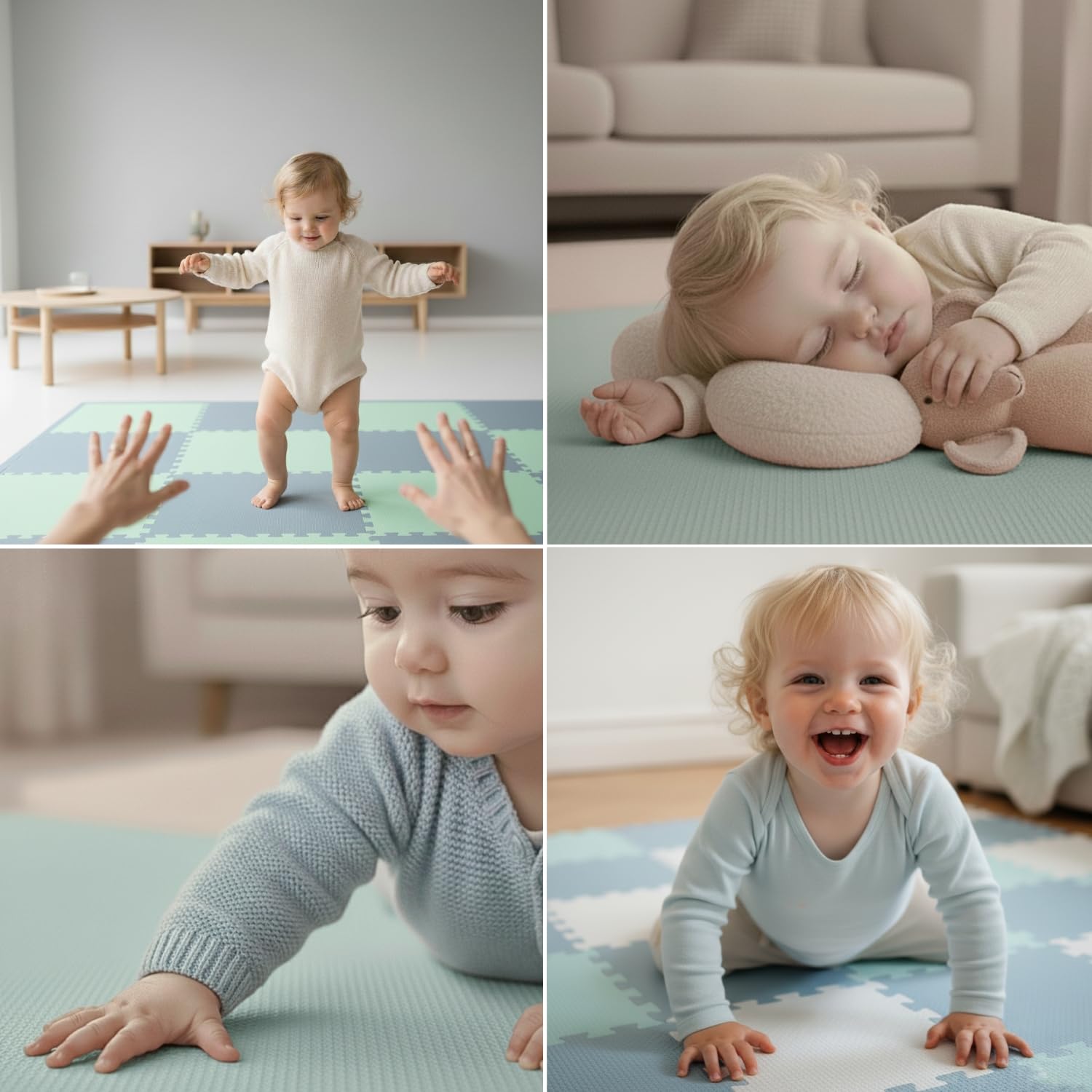 LittleTom Spielmatte Baby Puzzlematte Pastellfarben - 27 Matten je 30x30 cm Krabbelmatte 270x90 cm Bodenmatte Kinder - Puzzle Teppich Kinderzimmer - Bodenschutzmatte Spielteppich Eva Schaumstoffmatte
