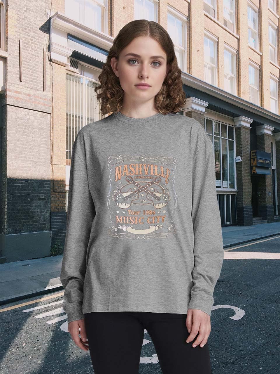 Women Nashville Shirts Vintage Rock Country Music T Shirt Long Sleeve Vacation Loose Fitting Tops - Image 3