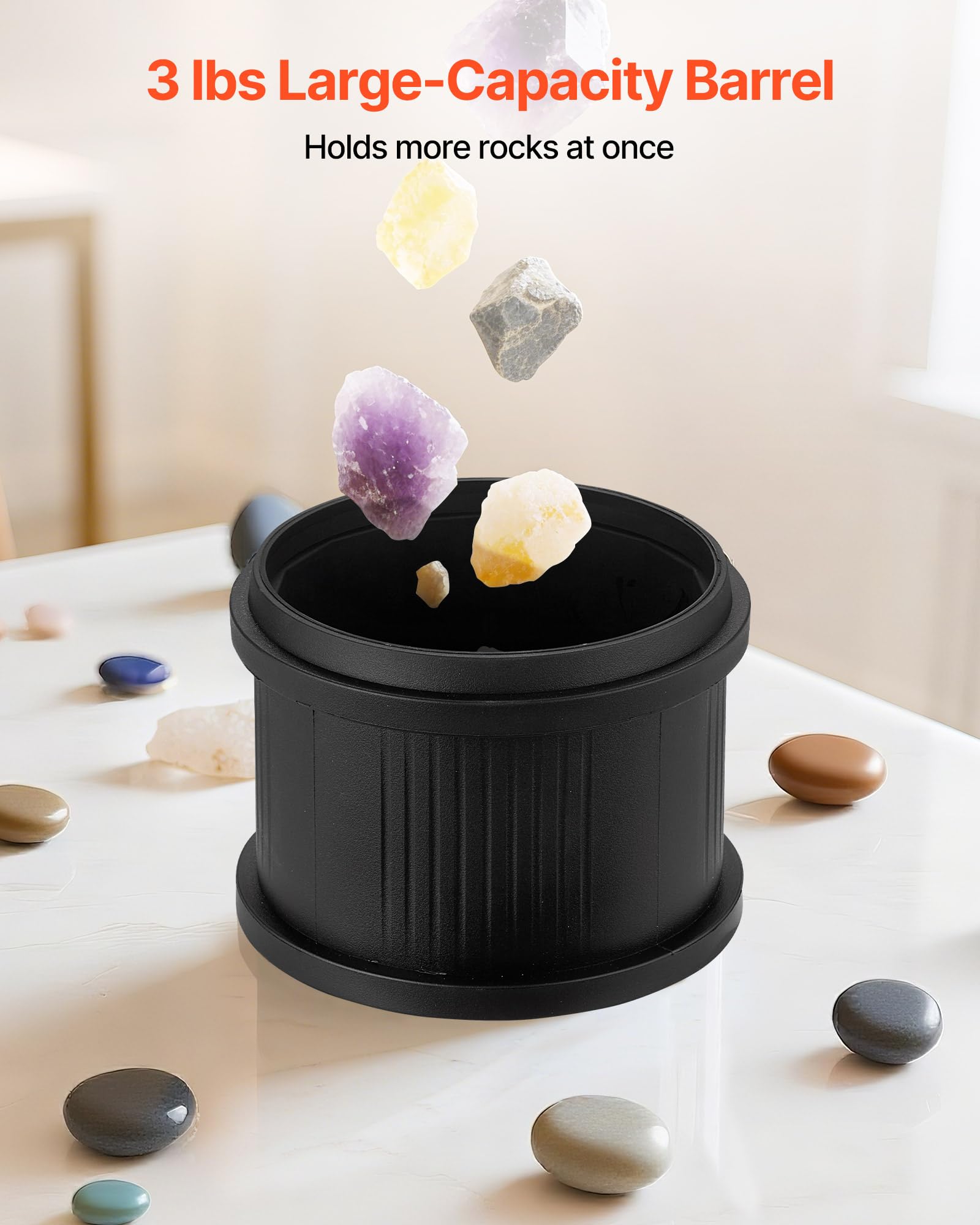 VEVOR Lucidatrice Elettrica per Rocce, Carico 1,36 kg, 4 Livelli di Velocità, Set per Lucidatura con Pietre Preziose Grezze e Grani Lucidanti, Timer di Lucidatura e Pannello di Controllo, Nero