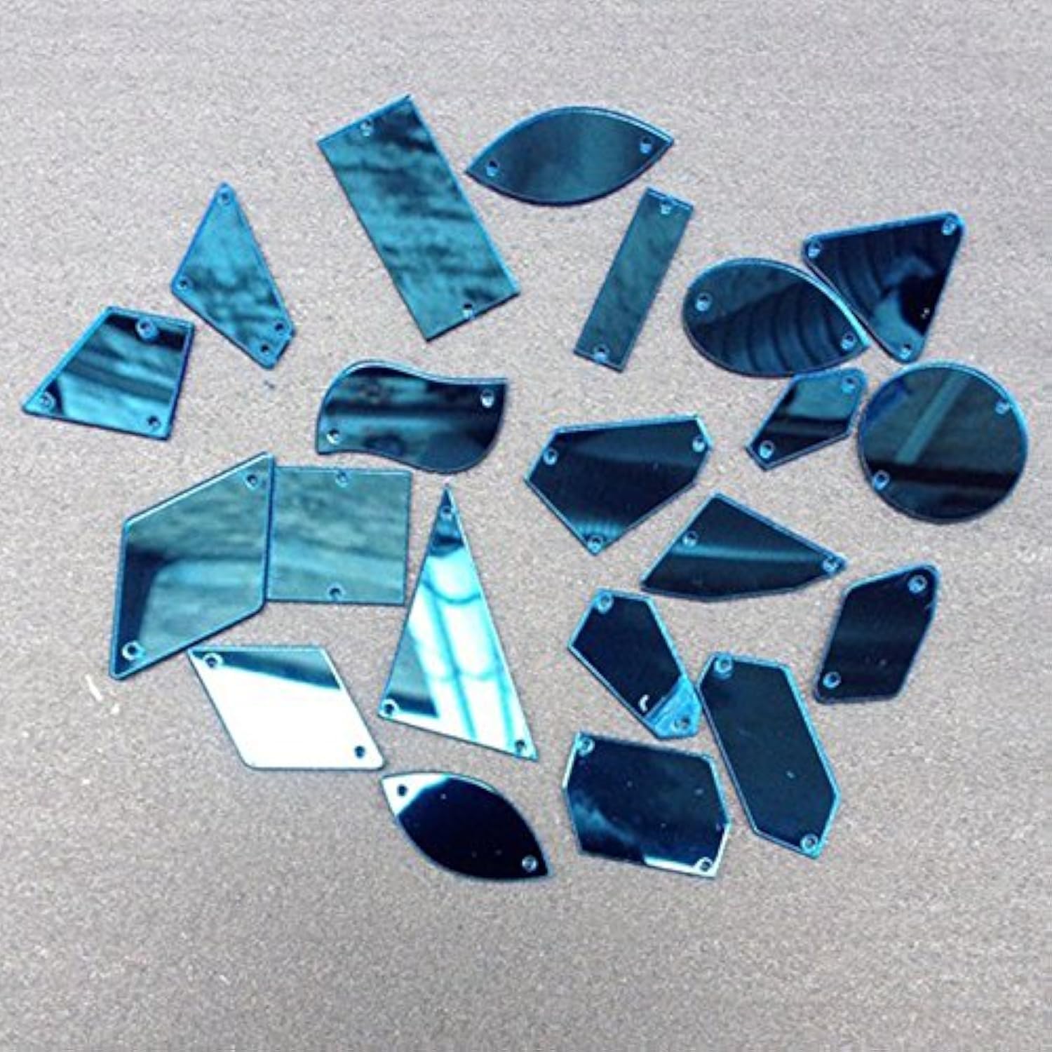 Sew On Gold Acrylic Mirror Diamante Rhinestone Crystal Flat Back Mirror Beads with Hole for DIY Wedding Dress Clothing Bags Shoes Decoration Accessory (Blue)