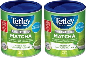 Tetley Super Green Thé Vert Matcha – Thé Vert avec Matcha Pur - 20 Sachets, 42 Grammes, Contient de la Caféine (Paquet de 2)