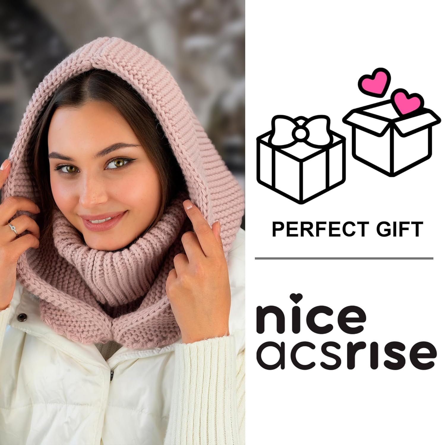 Knit Hooded Scarf for Women - Wool Balaclava Hood Detachable with Neck Gaiter - Hat Scarf Combo - Image 7