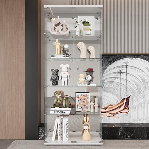 Miniatura 25 de LFT HUIMEI2Y Gabinete de exhibición de vidrio con 4 estantes con puerta y cerradura, gabinetes Curio mejorados, estilo de instalación rápida,