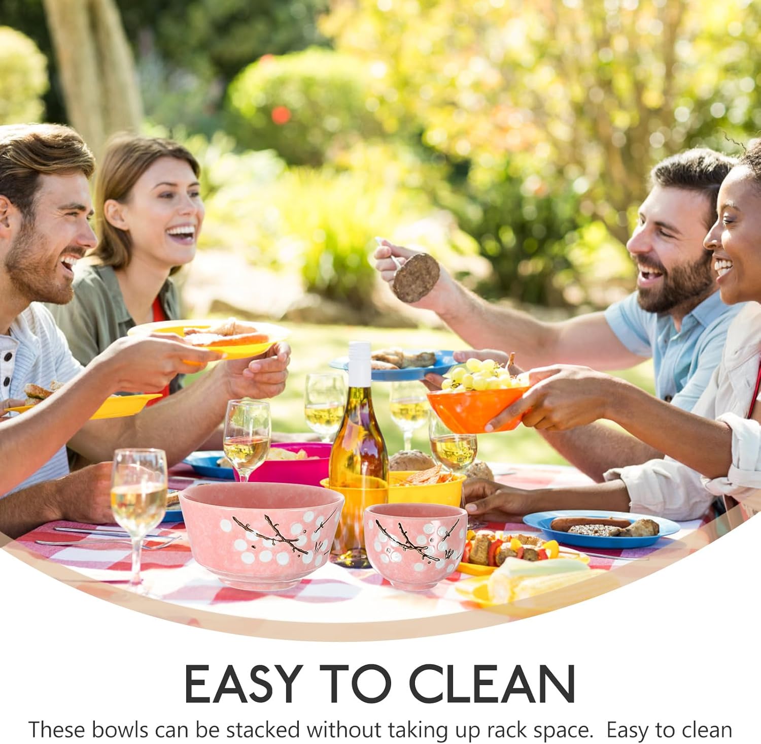 Luxshiny Japanese Ceramic Tableware Set 6Pcs Dinnerware Kit with Bowl Plate Cup Spoon Chopsticks 7.28In Stylish Stackable Household Kitchen Dining Set