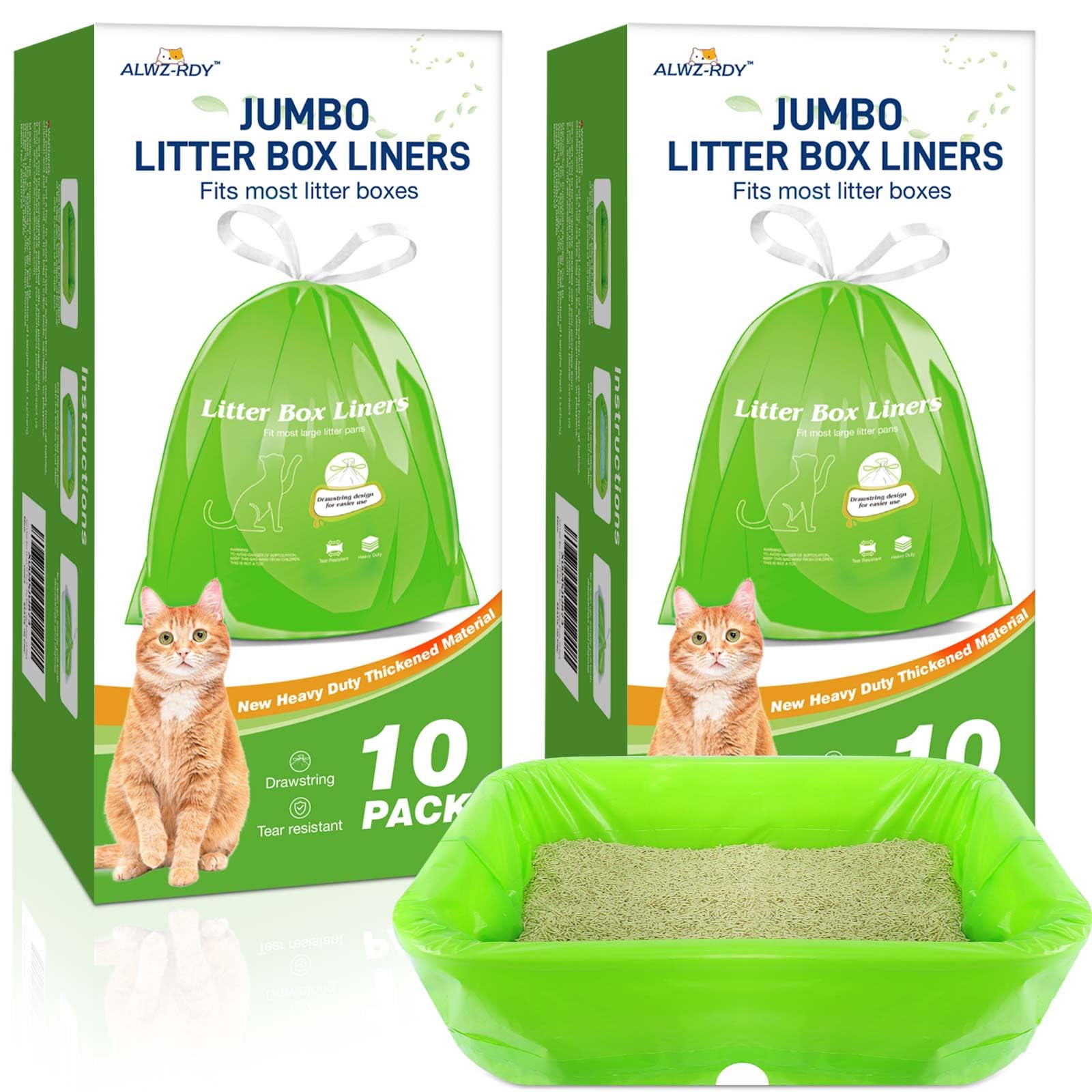 Jumbo Cat Litter Box Liners - 20 Count, 36" x 19" Heavy Duty Drawstring Liners for Most Litter Pans