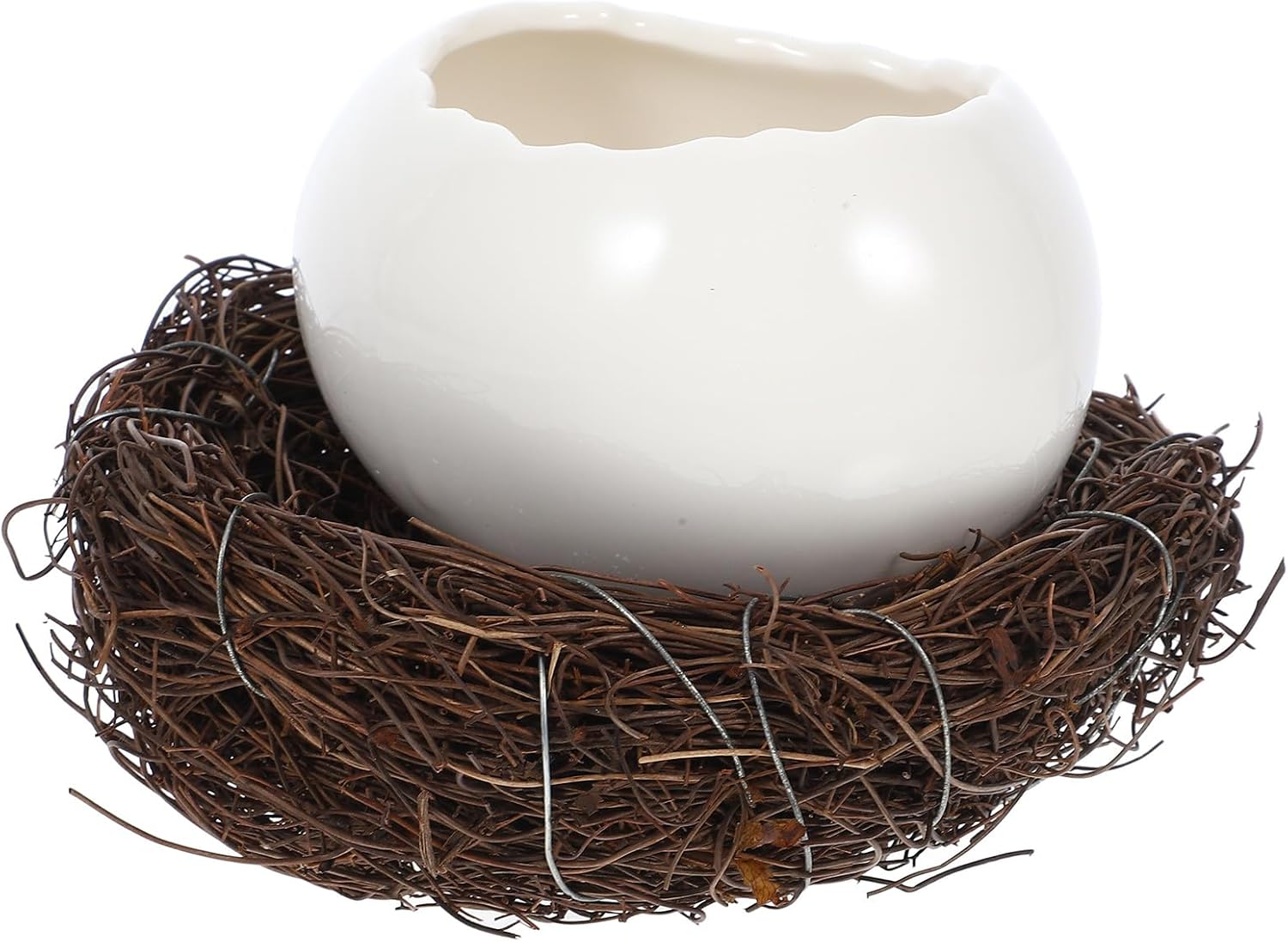 Ceramic Egg Shell Dessert Bowl with Nest Base, Medium White Porcelain Kitchen Bowl for Ice Cream, Sauce, and Cold Dishes, Creative Bird’s Nest Design for Home and Restaurant Use