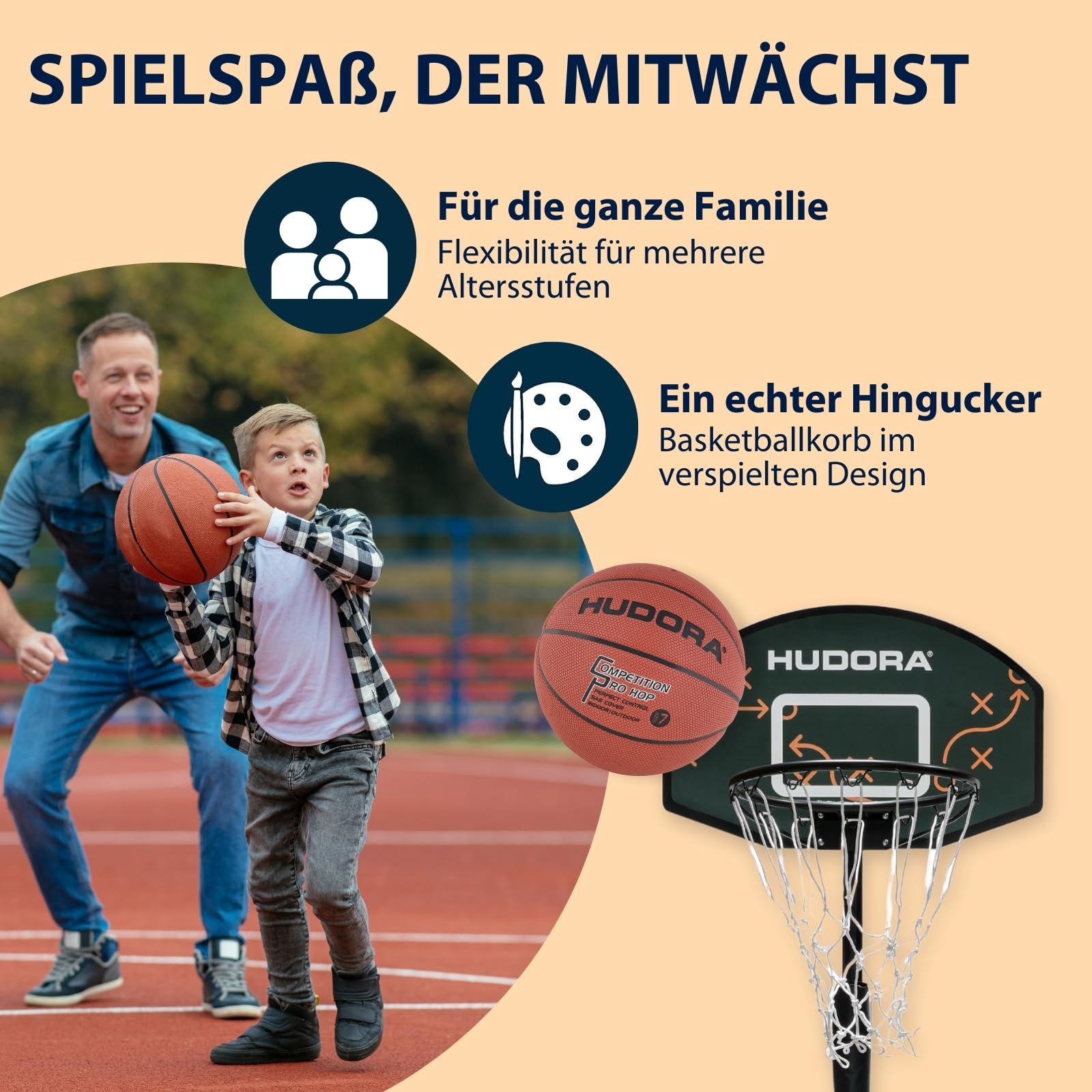 HUDORA Basketballständer Höhenverstellbarer Basketballkorb Mobile Korbanalage Outdoor mit Rollen