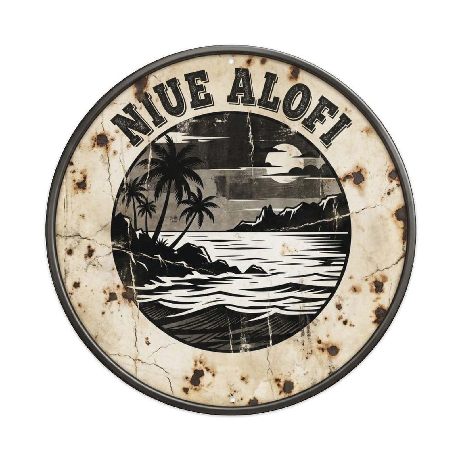 Niue Alofi Tropical Island Monochrome Travel Metal Tin Sign