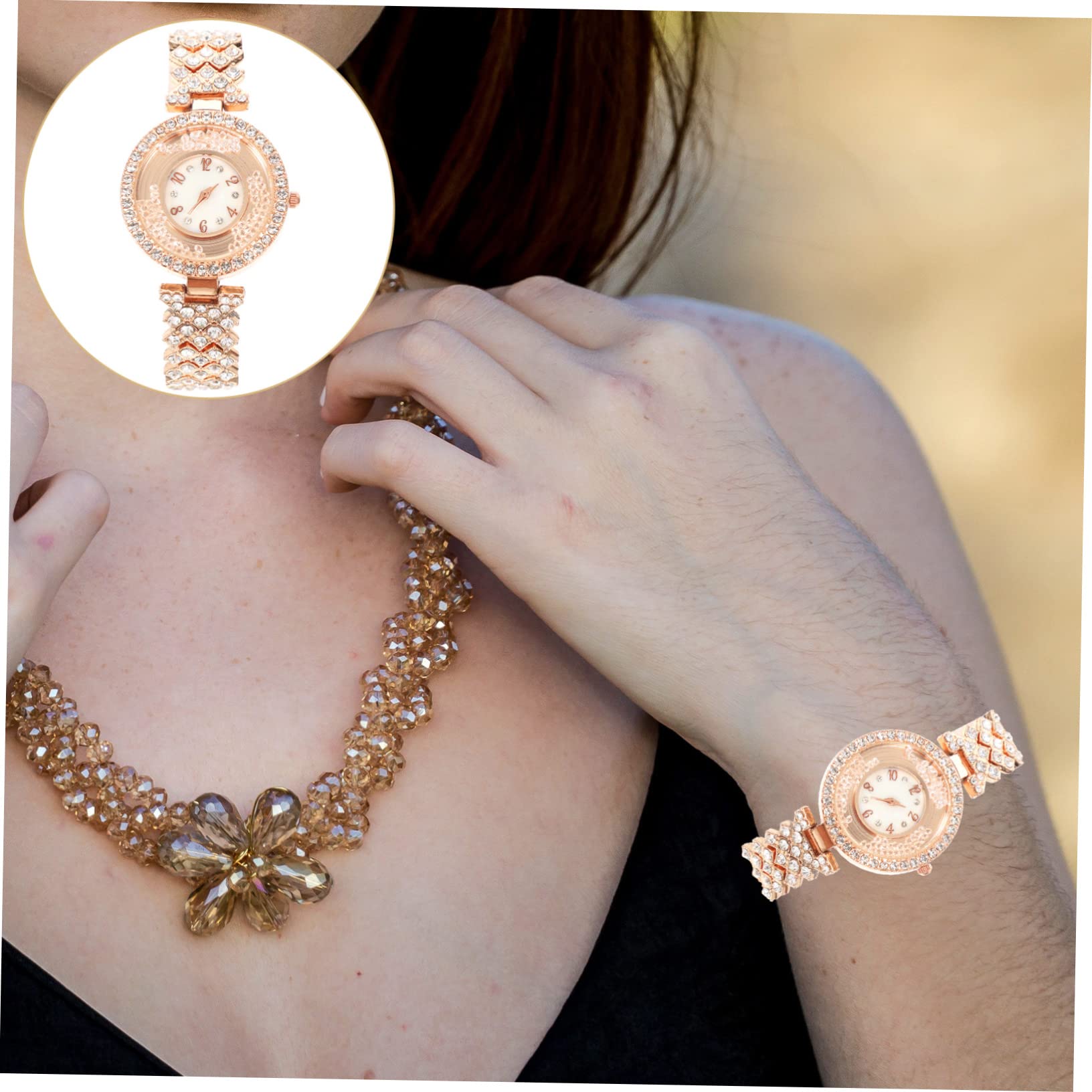 Mikikit 3stücke Damen-Armbanduhr Mit Strasssteinen Quarzuhr Für Geeignet Für Freizeit Partys Und Besondere Anlässe Leicht Und Komfortabel Roségoldenes Design