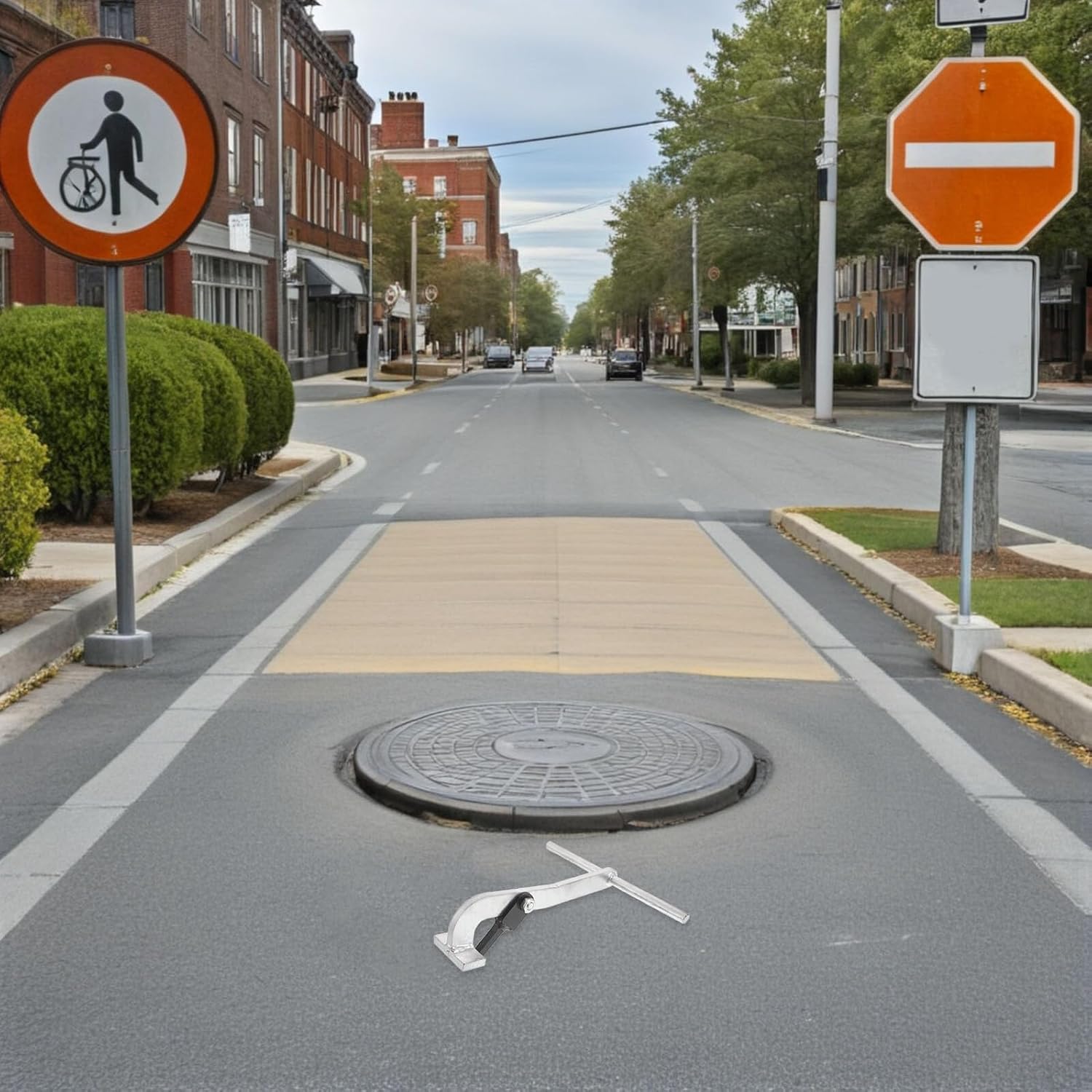 Yardenfun 排水溝蓋用金属製フックプーラー T字型リフトフック カバーリフター 持ち上げ工具 工事現場対応