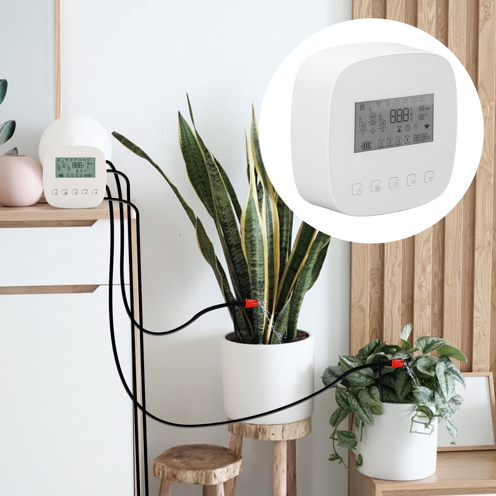 generic Kit di Irrigazione a Goccia Smart WiFi con Controllo APP e Timer, di Irrigazione Automatica delle Piante per Giardino Interno/esterno, 5+1+1 modalità, Design a Risparmio Idrico
