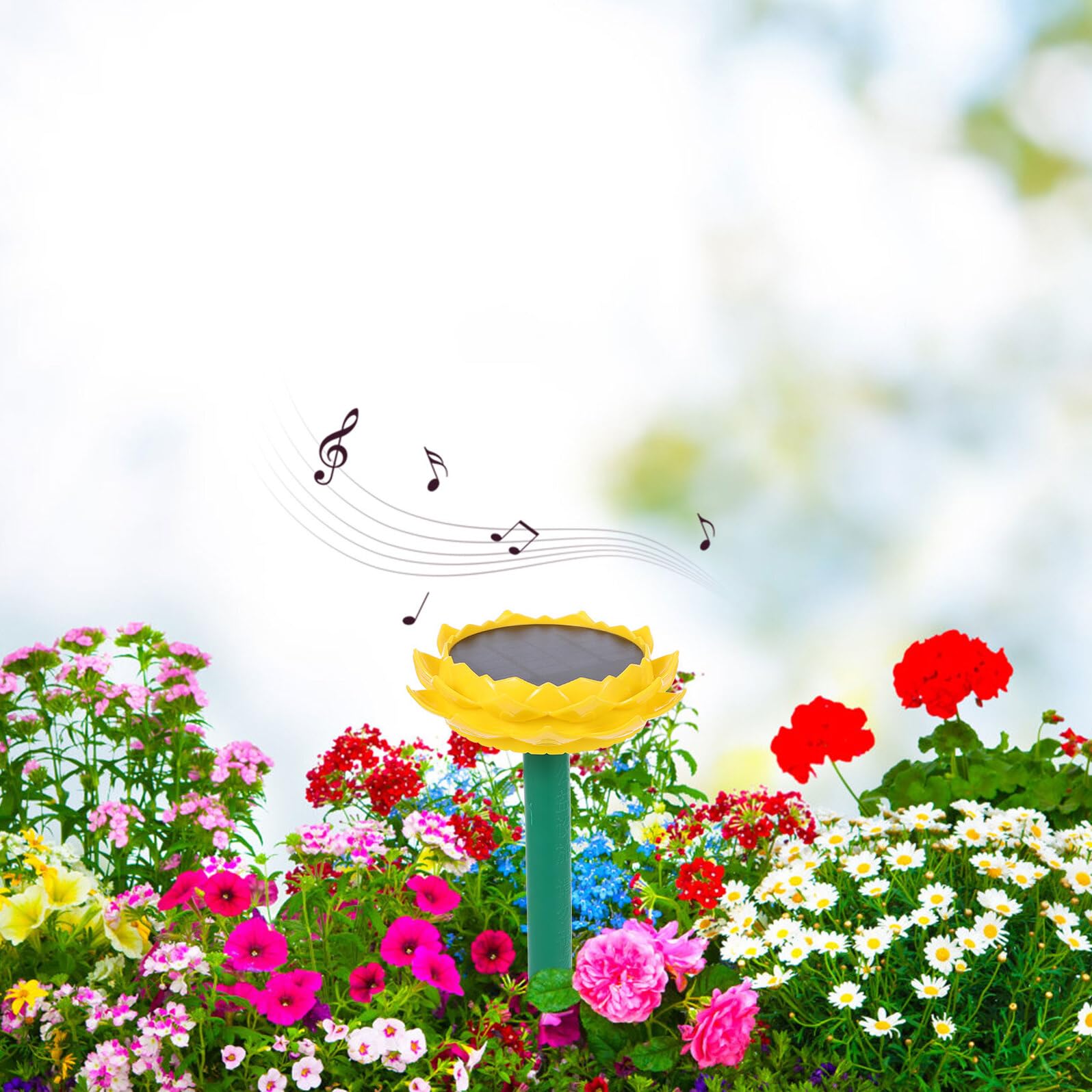 Altoparlante Solare a Loto Giallo in Plastica 500mah | Portatile, Riproduce Canti Buddhisti, per Esterni e Giardino, Forma Lotus