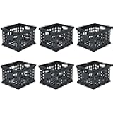 Sterilite Stackable Plastic Storage Crate Bin Organizer File Box with Handles for Home, Office, Dorm, Garage, or Utility Organization, Black, 6-Pack