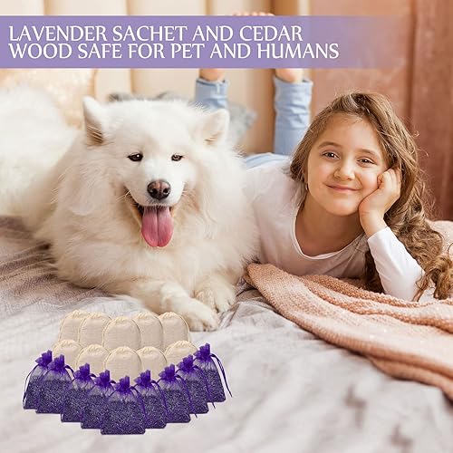 Miniatura 5 de Paquete de 60 bolsas de lavanda de cedro a granel para almacenamiento de ropa, ambientador de lavanda seca, fragancia para el hogar, para autos,
