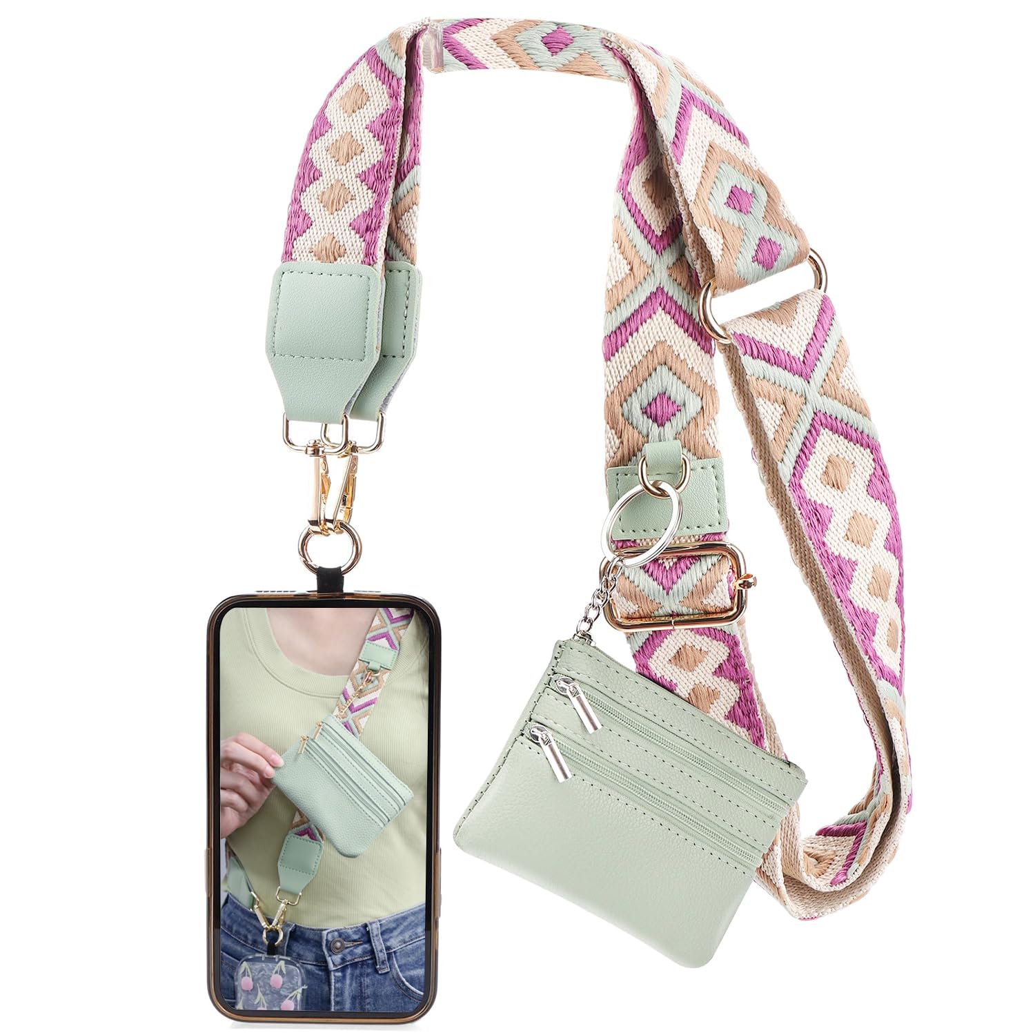 Organizador para Teléfono Móvil Con Bolsillo Con Cremallera, Cadena Universal y Correa para Colgar, Bolsa de Clip