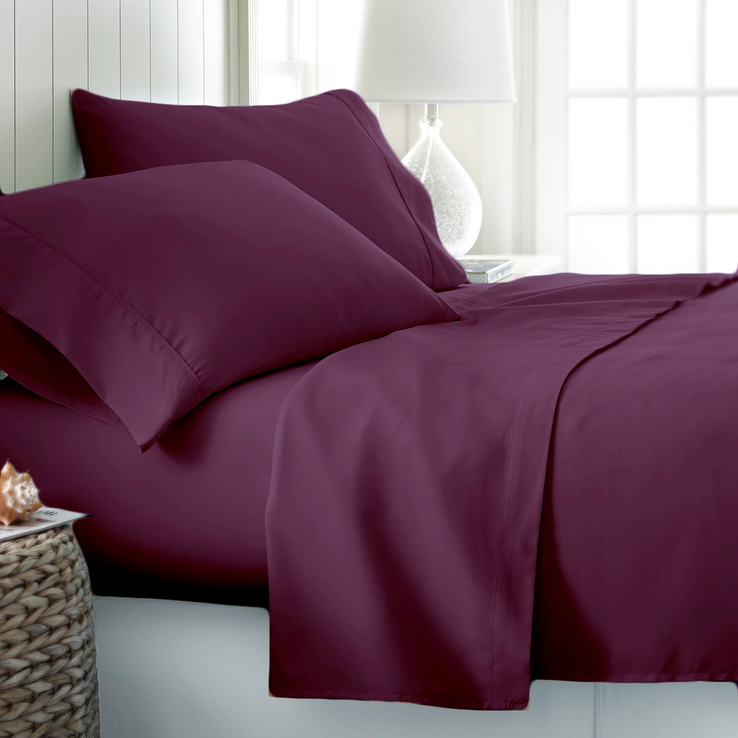 Jasmin Elinor 100% Egyptian Cotton 200 Thread Count Fitted Sheet (Single, Purple)