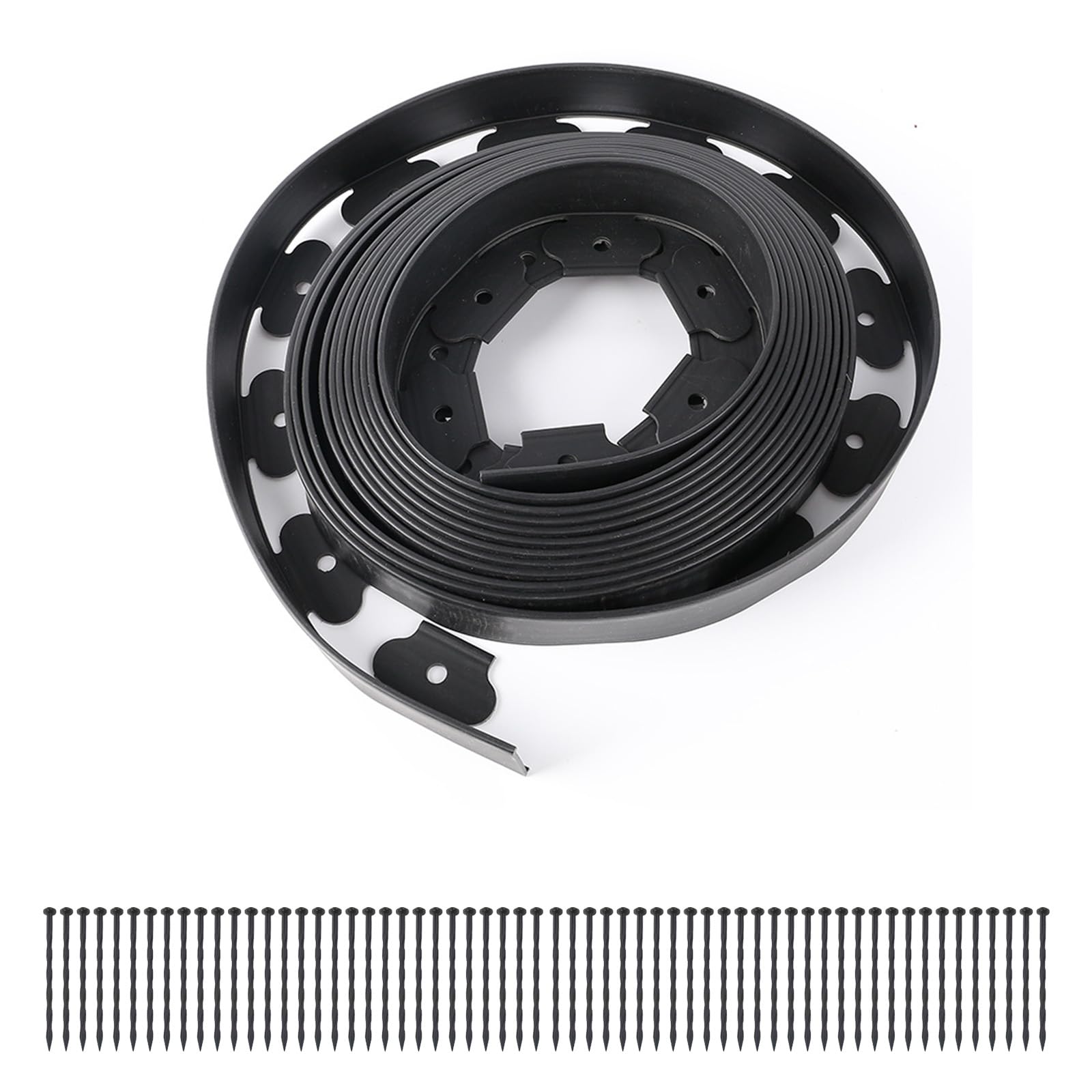 Bordo per Aiuole da Giardino 10 m con 60 Picchetti – Bordura per Prato in Plastica Flessibile, Altezza 10 cm – Separatore per Aiuole e Vialetti, Nero