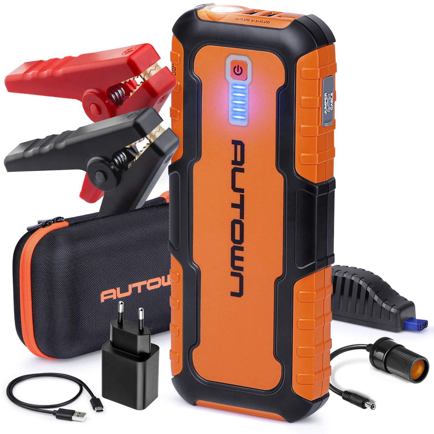 Car Jump Starter - 21000mAh 1000A Peak, 12V Auto Battery Booster with Quick Charge (Up to 8.0L Gas, 6.5L Diesel Engine), Portable Power Pack & Jump Box with Smart Jumper Cables and LED Light