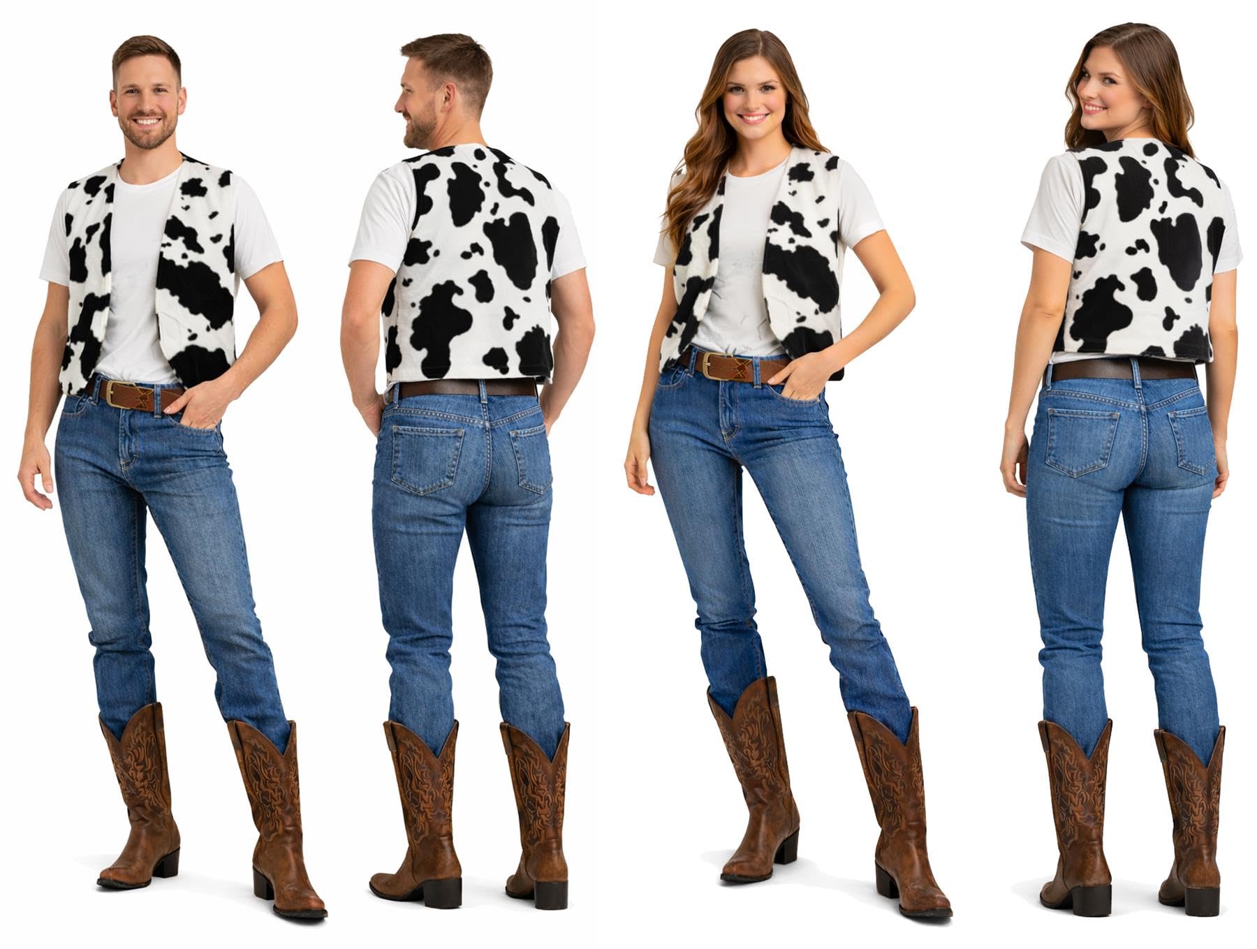 The Dragons Den Adults Black & White Cowhide Animal Print Waistcoat Cowboy Cowgirl Wild West Fancy Dress [XS]