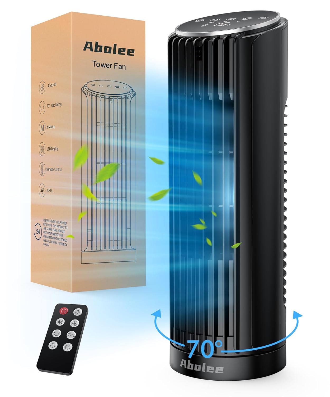 Abolee Tower Fan for Bedroom Quiet Cooling Fan 70 Oscillating Floor Fan with Remote Led Display 4 Speed