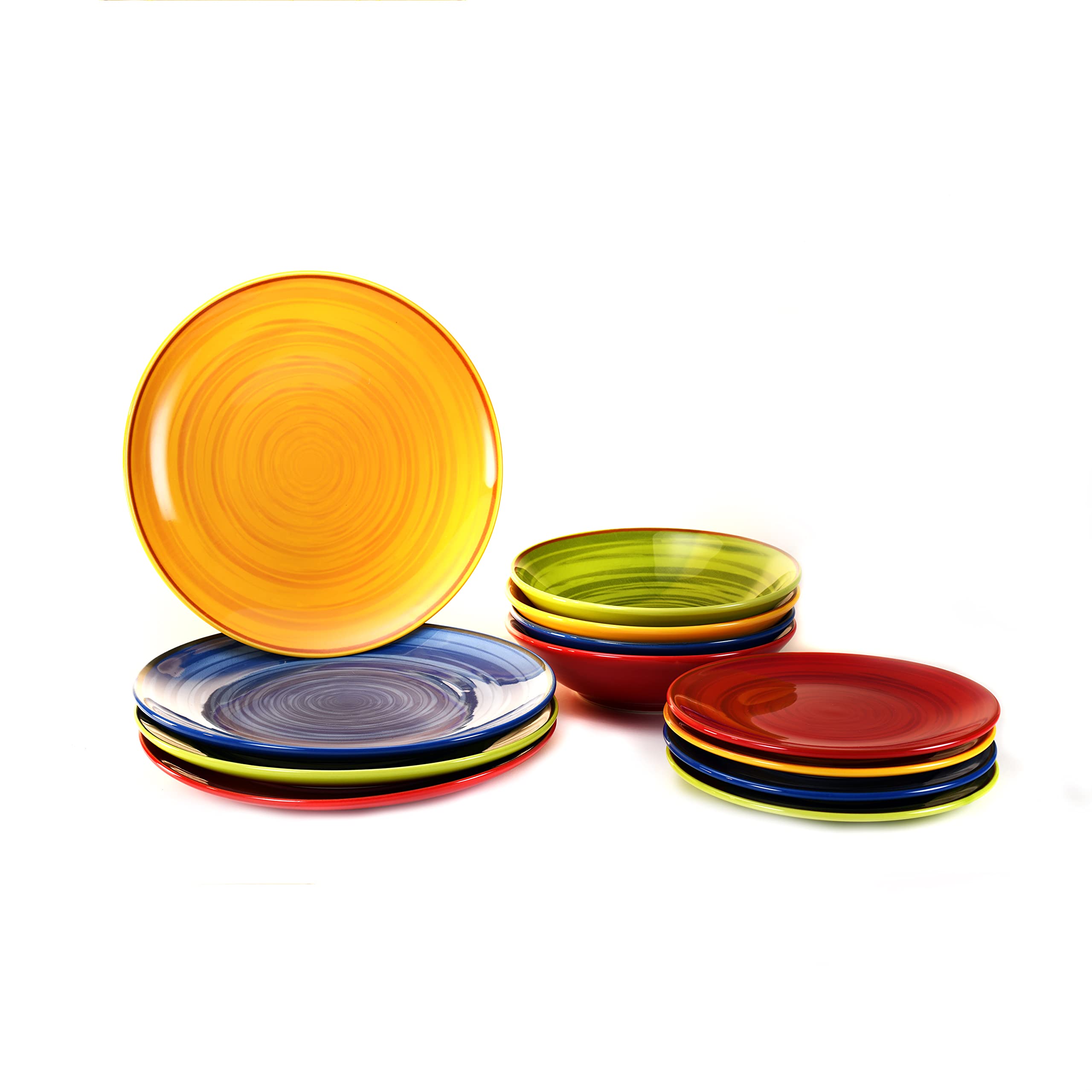 Service d'assiettes colorées 12 pièces vaisselle multicolore en stoneware pour 4 personnes