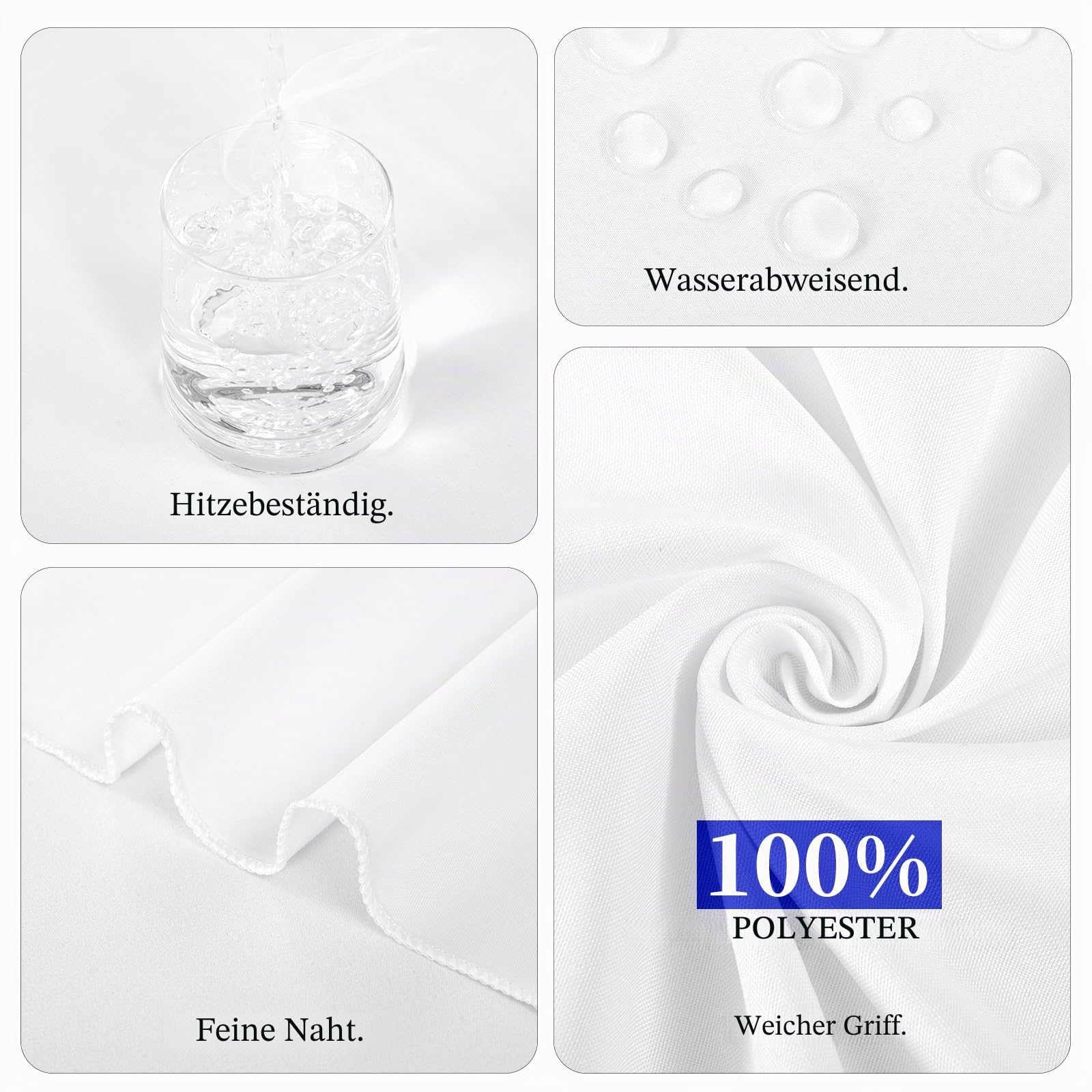 4 Stück Tischdecke Weiß, 229 cm Tischdecken, Wasserabweisend Polyester Weiße Tischdecke für Runde Tische, Wasserabweisend Tischdecke Rund für Party, Hochzeit, Essen