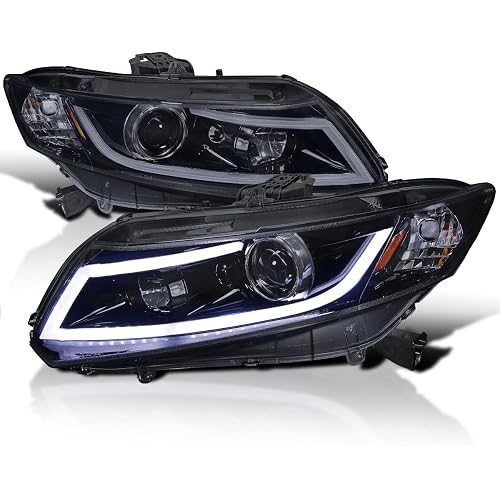 SPEC-D TUNING Glossy Black Smoke Projector Headlights W/LED Light Bar