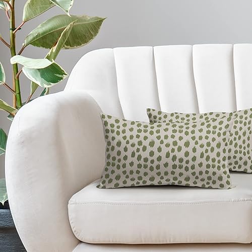 Miniatura 2 de Fundas de Almohada Verde Salvia Crema 12x20 pulgadas Juego de 2 Diseño Boho Lunares Almohadas Decorativas Estampado Moderno de Pinceladas Fundas