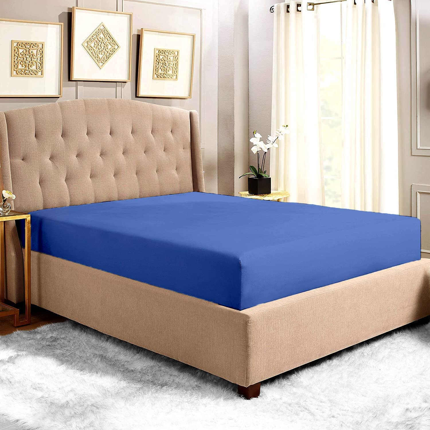 Dazzle Collection® Extra Deep Fitted Sheet 100% Egyptian Cotton 16"/40CM Fitted sheet 200TC Machine Washable. (Super King, Blue)