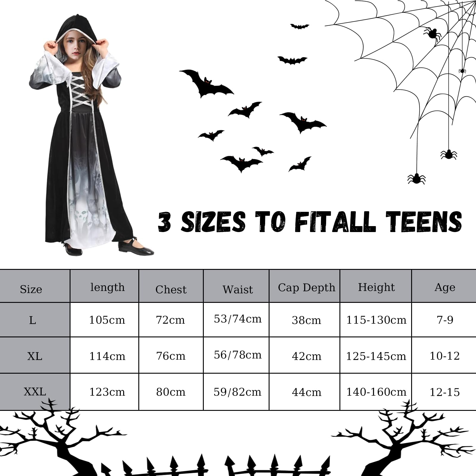 Halloween Costume Morte Bambina - Vestito da Mietitore Scheletro per Ragazza con falce - Costumi Grim Reaper Bambini per Halloween Carnevale Cosplay Festa