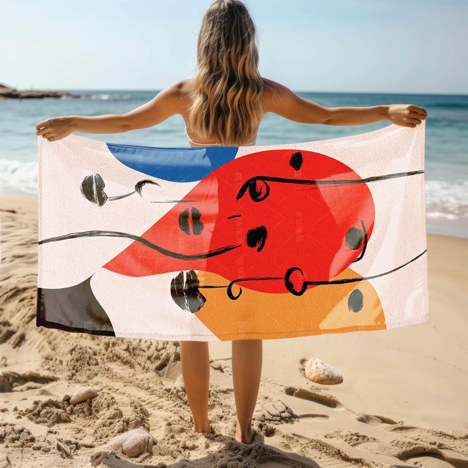 Telo Mare Microfibra 210x230 Rosso Blu Minimalista Telo Spiaggia Grande Antisabbia,XXL Asciugamano Mare, Asciugatura Rapida, Stuoia Spiaggia Leggero E Portatile