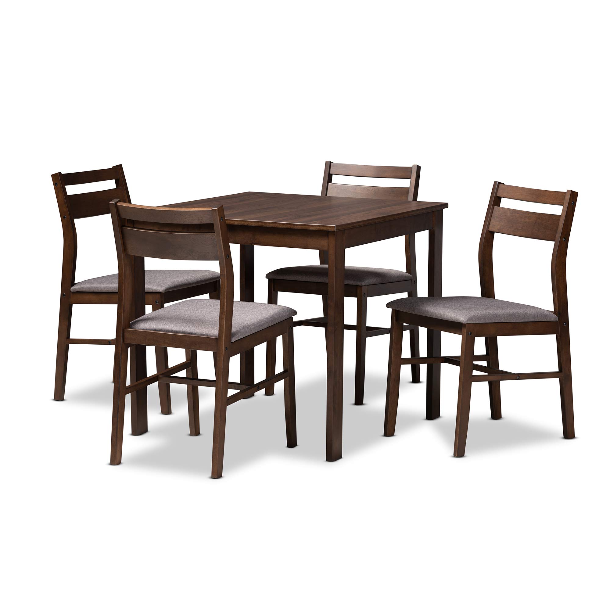Baxton StudioLovy Modern and Contemporary Gray Fabric Upholstered Dark Walnut-Finished 5-Piece Wood Dining Set