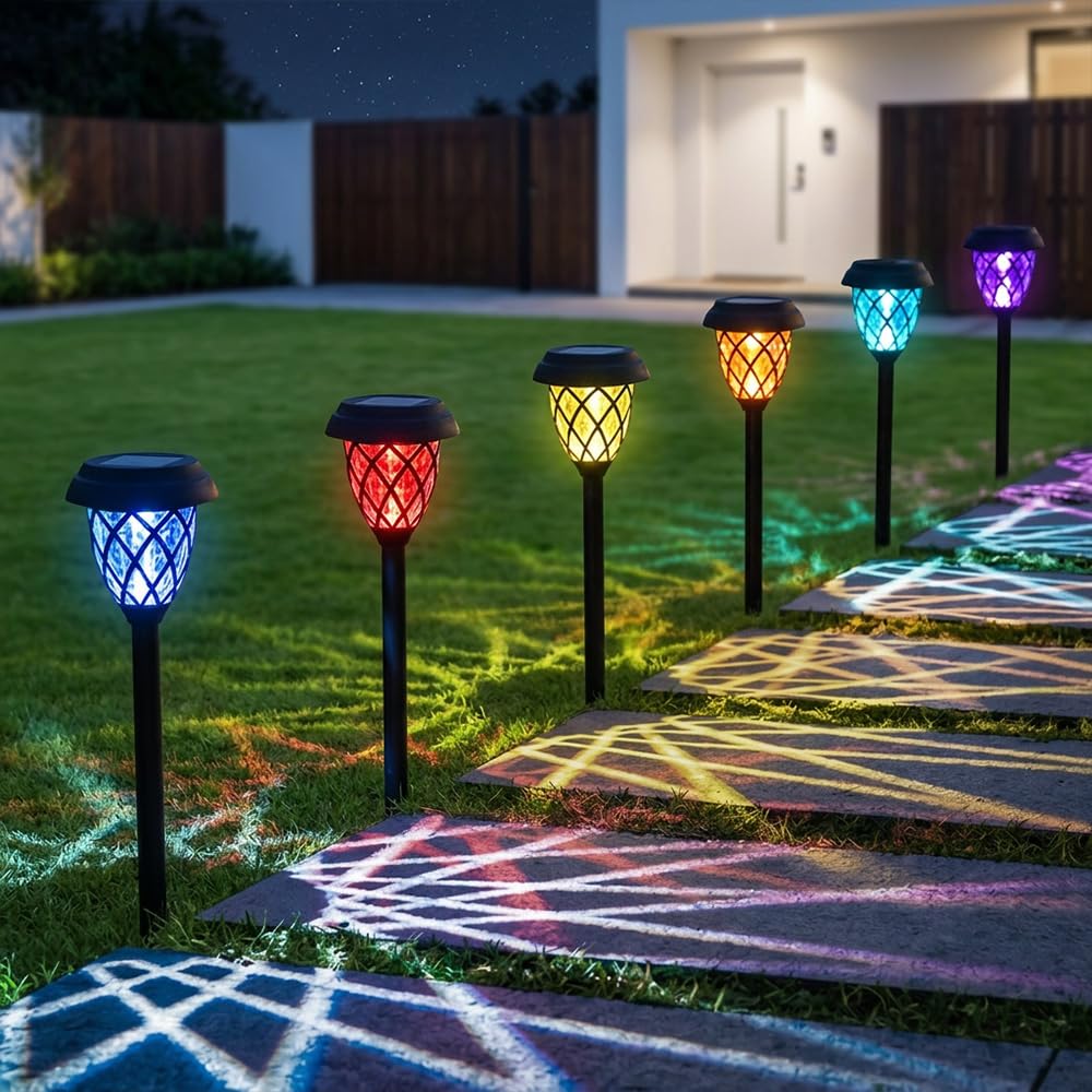 Yofhpt Colorful 6 Pcs Solar Stake Lights Garden, Colour Changing Solar Lights Outdoor Garden Stake Waterproof, Sola-R Garde-N Sta-Ke Ligh-Ts, Sola-R Pathway Lig-Hts For Gar-Den, Pathway, Driveway Lighting