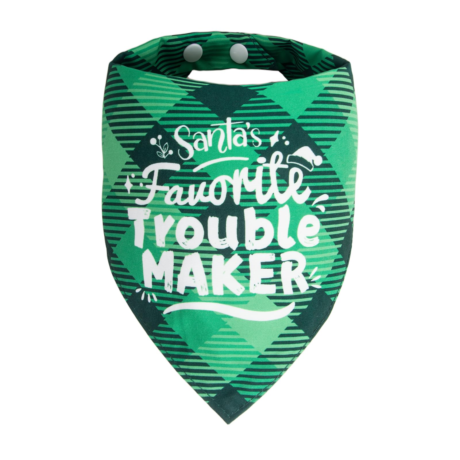ICEMOOD Christmas Dog Bandanas - Santa's Favorite Trouble Maker, Naughty & Nice List Print Pet Holiday Scarf Costume Gift, Green Plaid, Small & Medium Breed, 5-25lbs — image 1