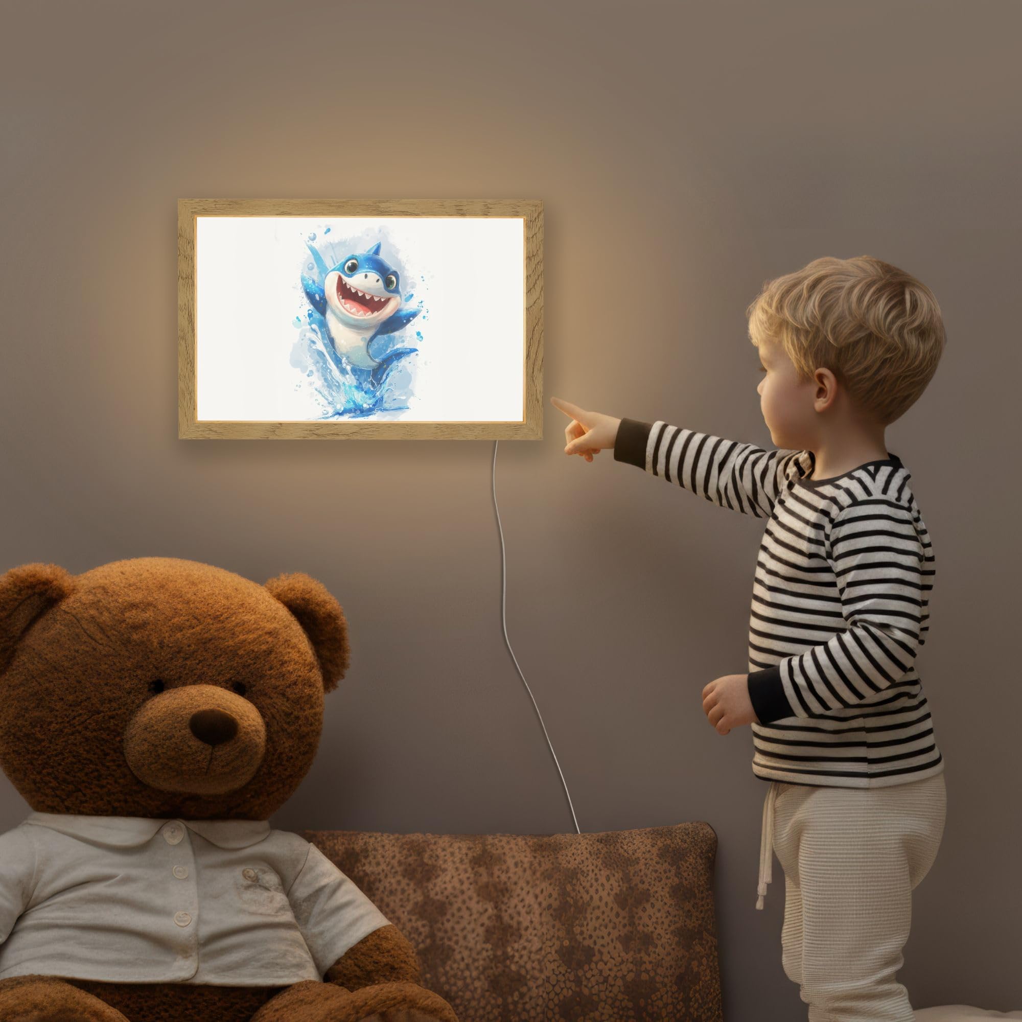 Nachttischlampe Für Kinder 30x20 cm Still Licht Baby Nachtlicht Nachtlampe Kinderzimmer Hai - Wasser - Blau