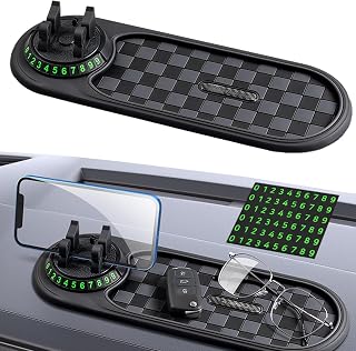 Car Anti Slip Mat Phone Holder, Multi-Functional Support Anti-Slip Pad, Multifunction Car Anti-Slip Mat for Dashboard, 360° Rotatable, with Temporary Parking Number (Black)