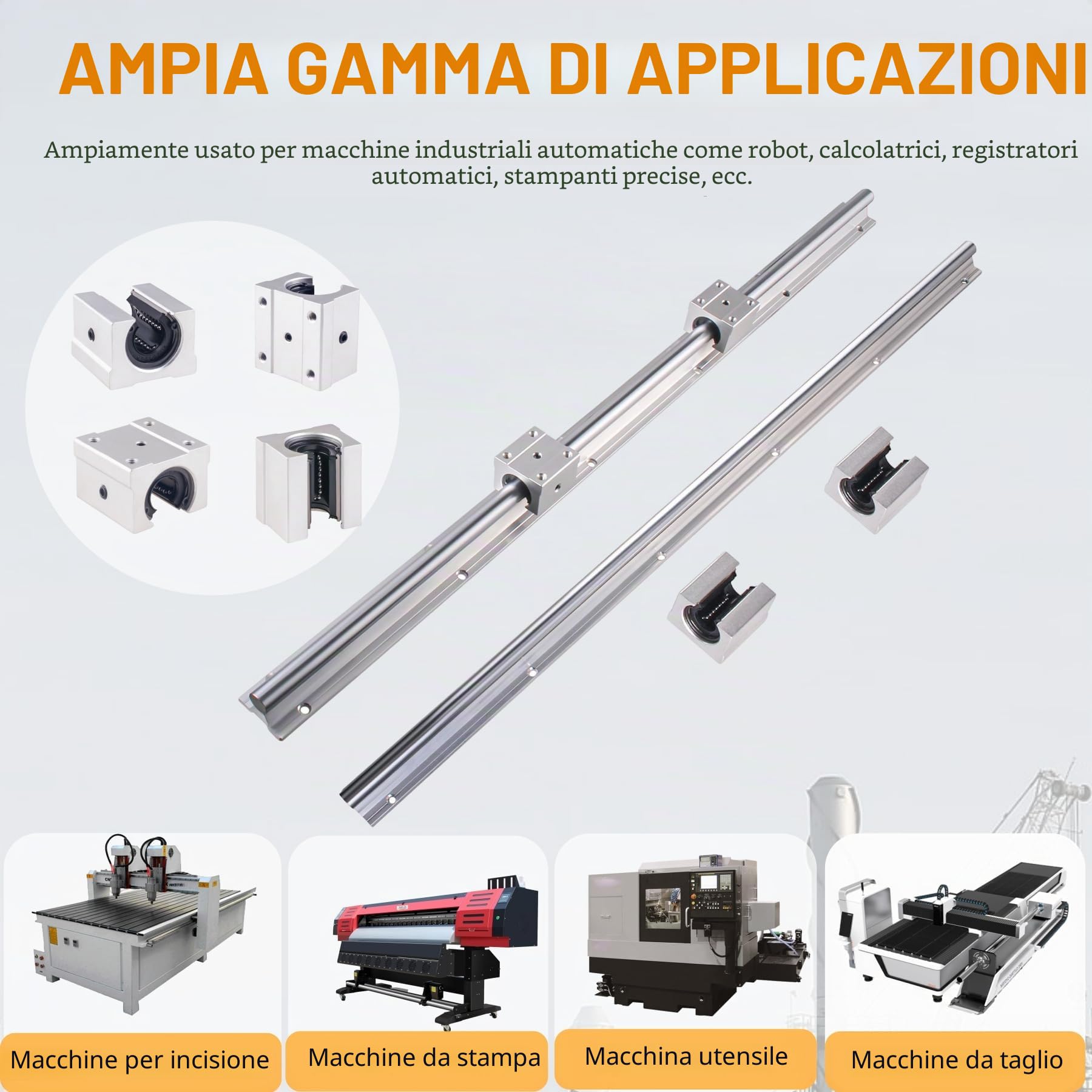 Guida lineare, 2 guide lineari, 1500 mm, set di cuscinetti lineari con 2 alberi di guida lineari + 4 blocchi blocchi di cuscinetti SBR20UU, set di guide per tornio (SBR20-1500 mm)
