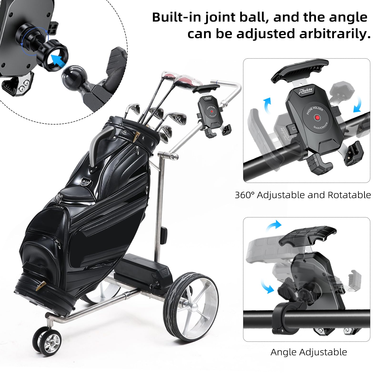 Handyhalterung Für Golfwagen, Einkaufswagen & Kinderwagen – Universell Für Runde Rohre, Werkzeug-frei Montierbar