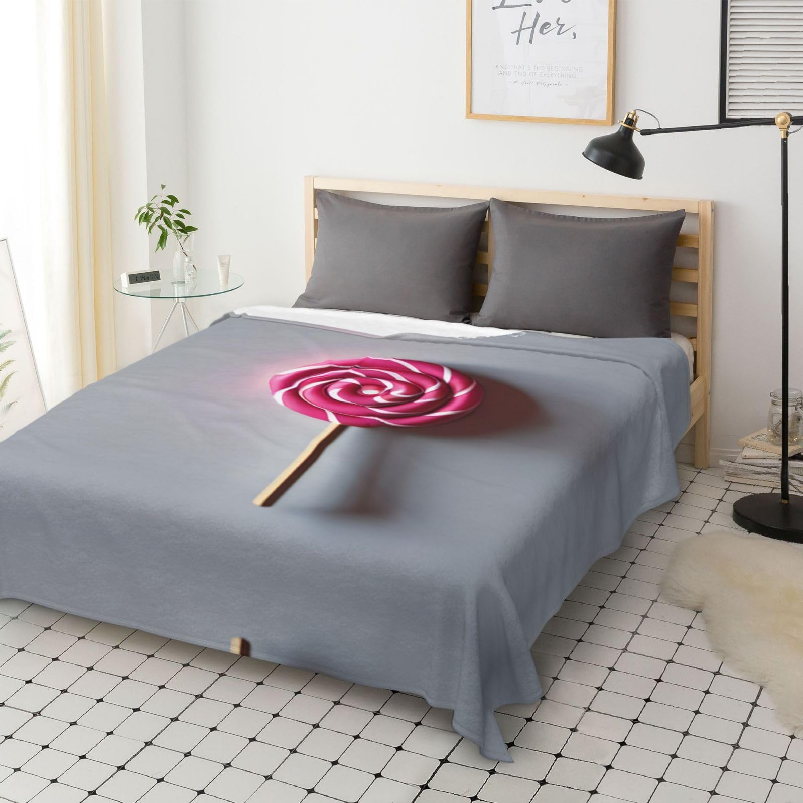 Gemütliche Winter-Flanelldecke, 178 x 203 cm, Lutscher-Druck, Überwurfdecke für Sofa, Bett, Camping, weiches Plüsch-Fleece, für Kinder und Erwachsene