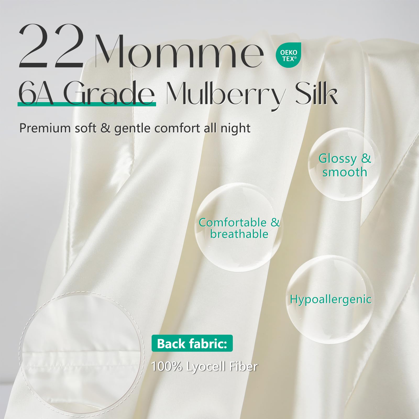 ZIMASILK 22 Momme Mulberry Silk Cervical Pillow Case, Ivory