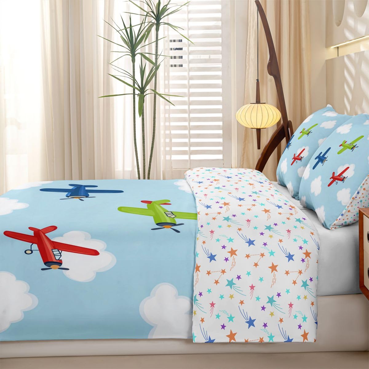 Homewish Süß Cartoon Flieger Microfaser 135x200 Bettwäsche 4teilig