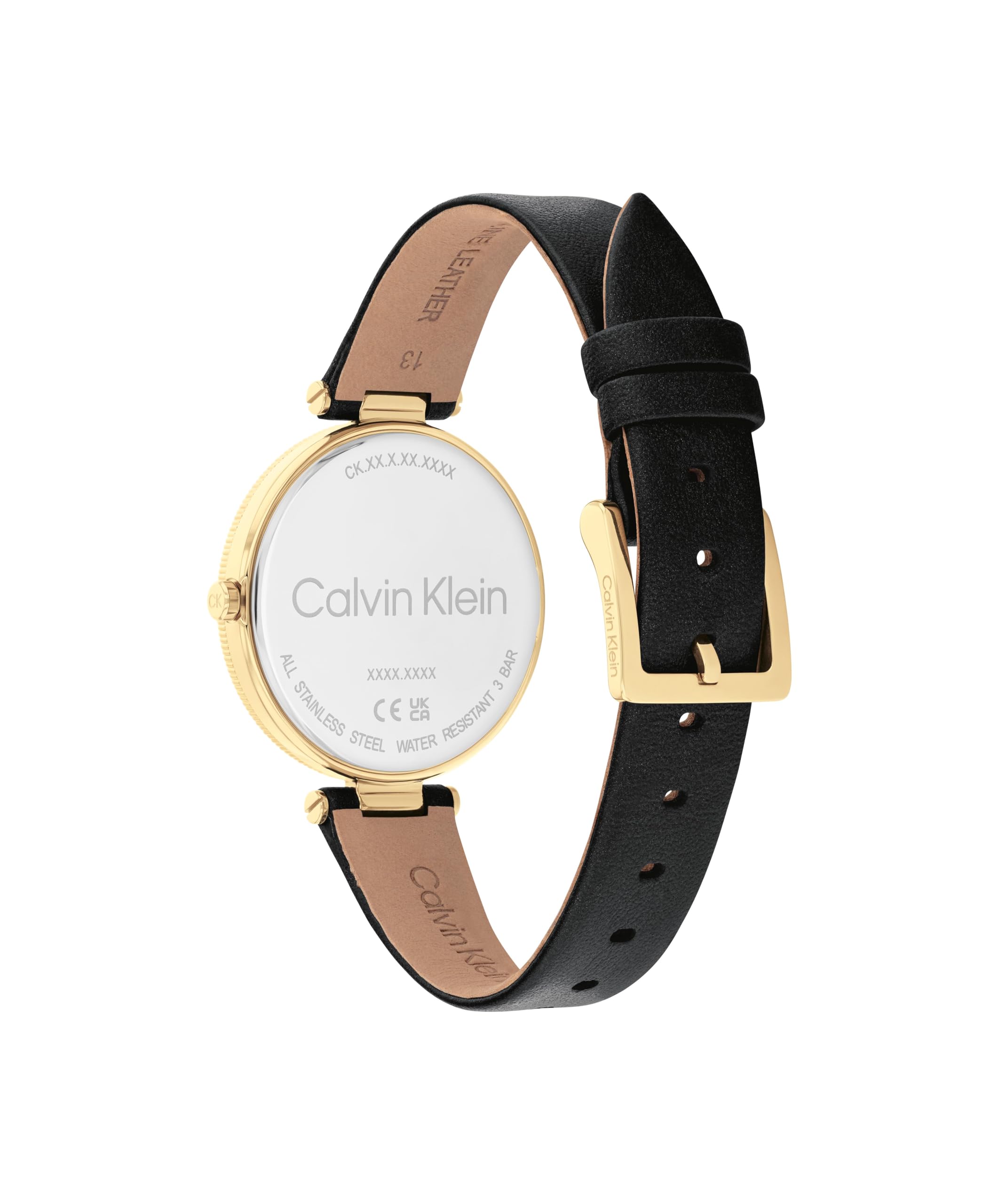 Calvin Klein Damski analogowy zegarek kwarcowy ze skórzanym paskiem 25100017, czarny, Stal nierdzewna, zegarek