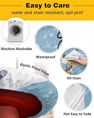 Miniatura 3 de Mantel ajustable redondo de Navidad, impermeable, tela lavable, mantel elástico a prueba de aceite, para fiestas de picnic en interiores y