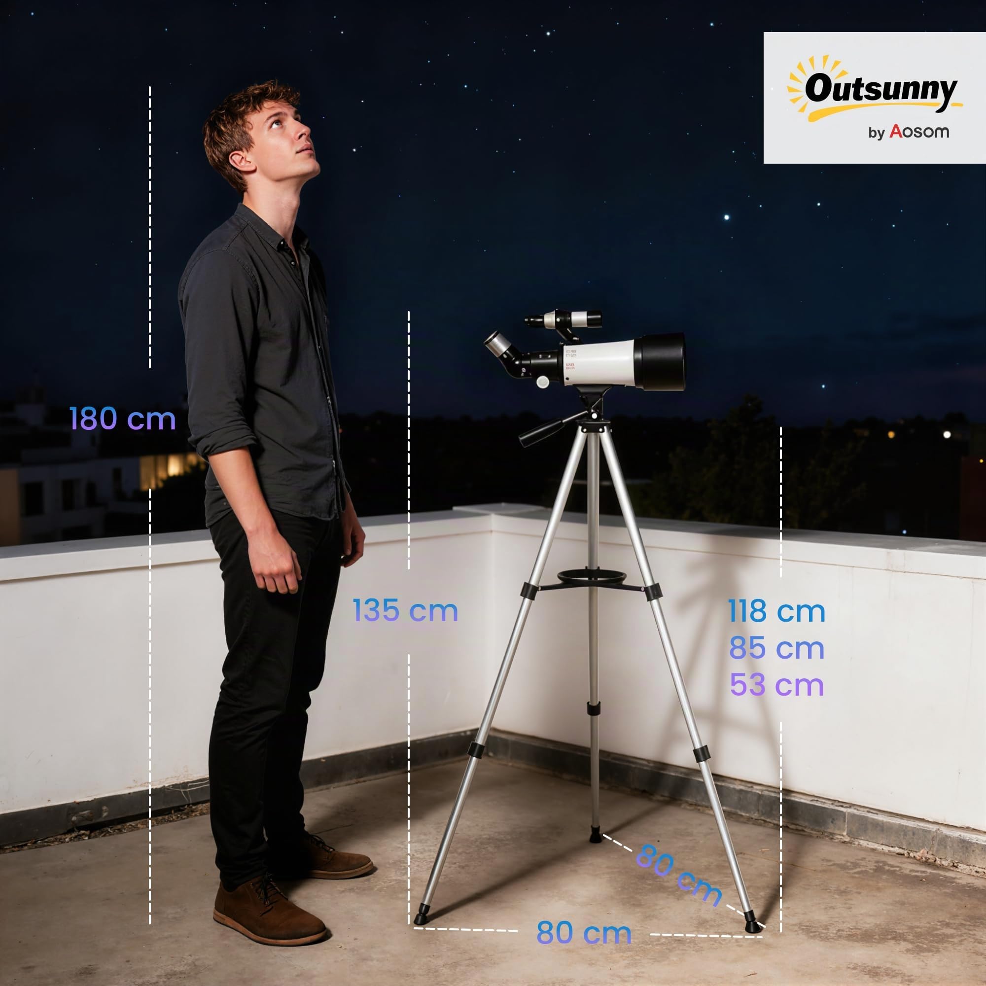Outsunny Télescope Astronomique pour Adultes et Débutants 70 mm Blanc