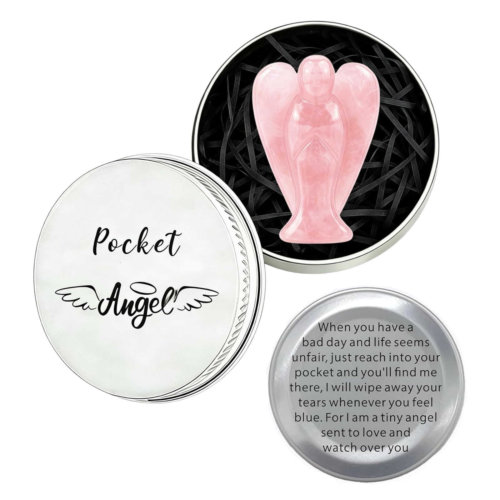 Aikobaa Women's Pink Rose Quartz Crystal Angel In Tin, Spiritual Gifts For Guardian Angel Gifts, Healing Crystal Gifts, Crystal Ornaments