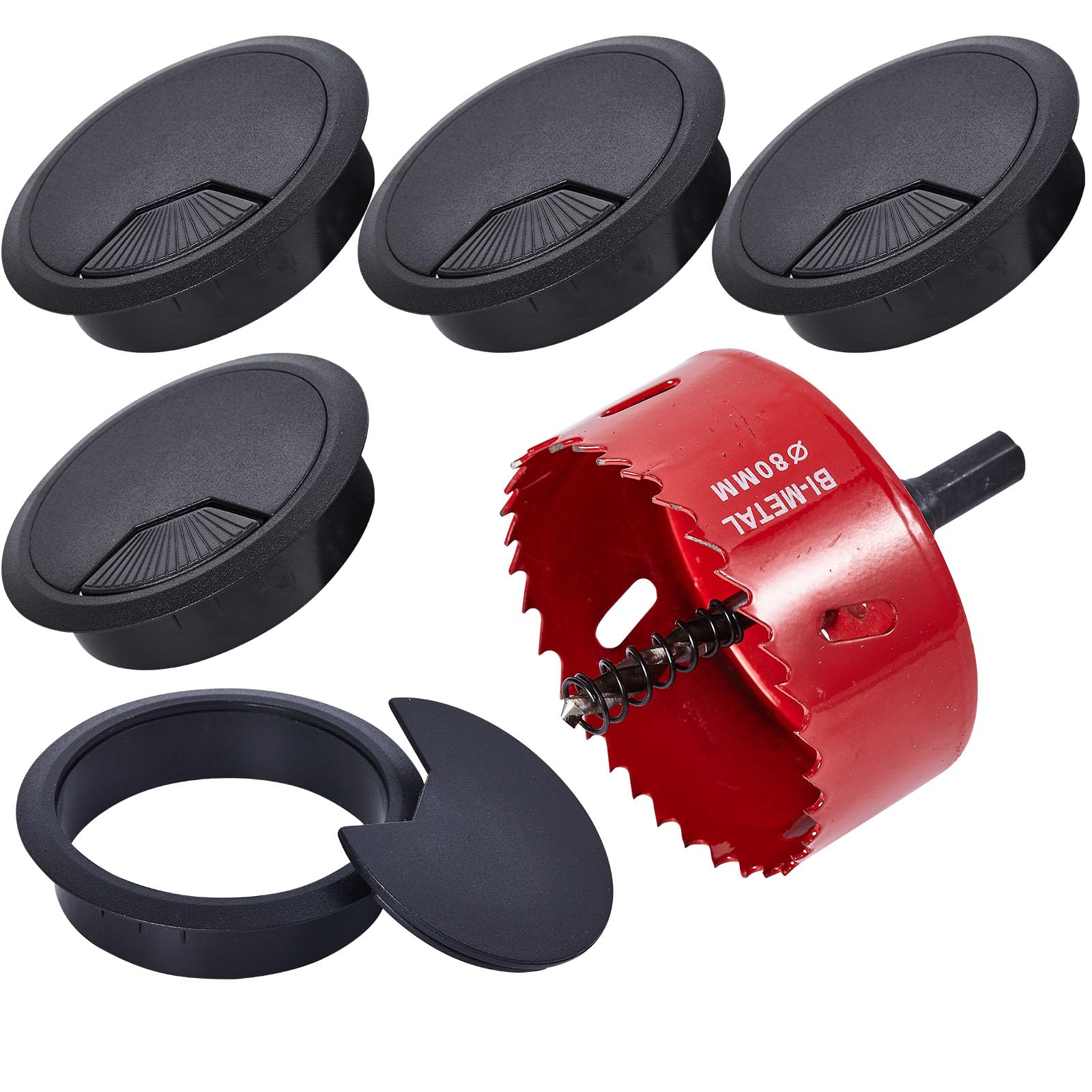 5 Pcs Desk Grommet 80mm with 80mm Hole Saw, Cable Grommet, Desk Cable Hole Cover, Desk Cable Grommet, Desk Hole Cover(Black)