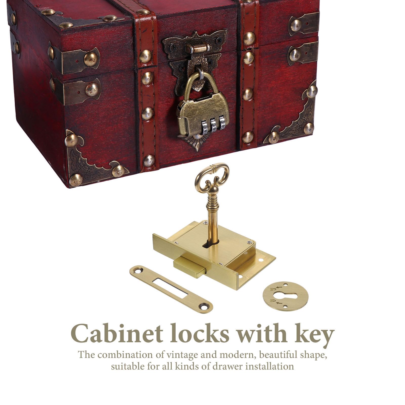 Cabilock Retro Brass Drawer Lock with Key 2.36 X 1.57 X 0.39 Inch Vintage Style Cabinet Lock Replacement for File Boxes Furniture Security - Image 3