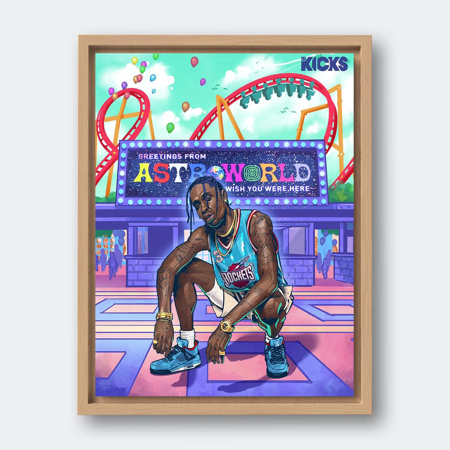 Xtreme Skins Design Print Wooden Floater Framed Canvas Wall Art Decoration Poster (10x14 inch) - TRAVIS SCOTT ASTROWORLD